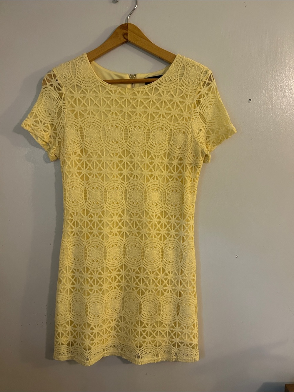 Lulu's Pale Yellow Geometric Lace Mini Dress